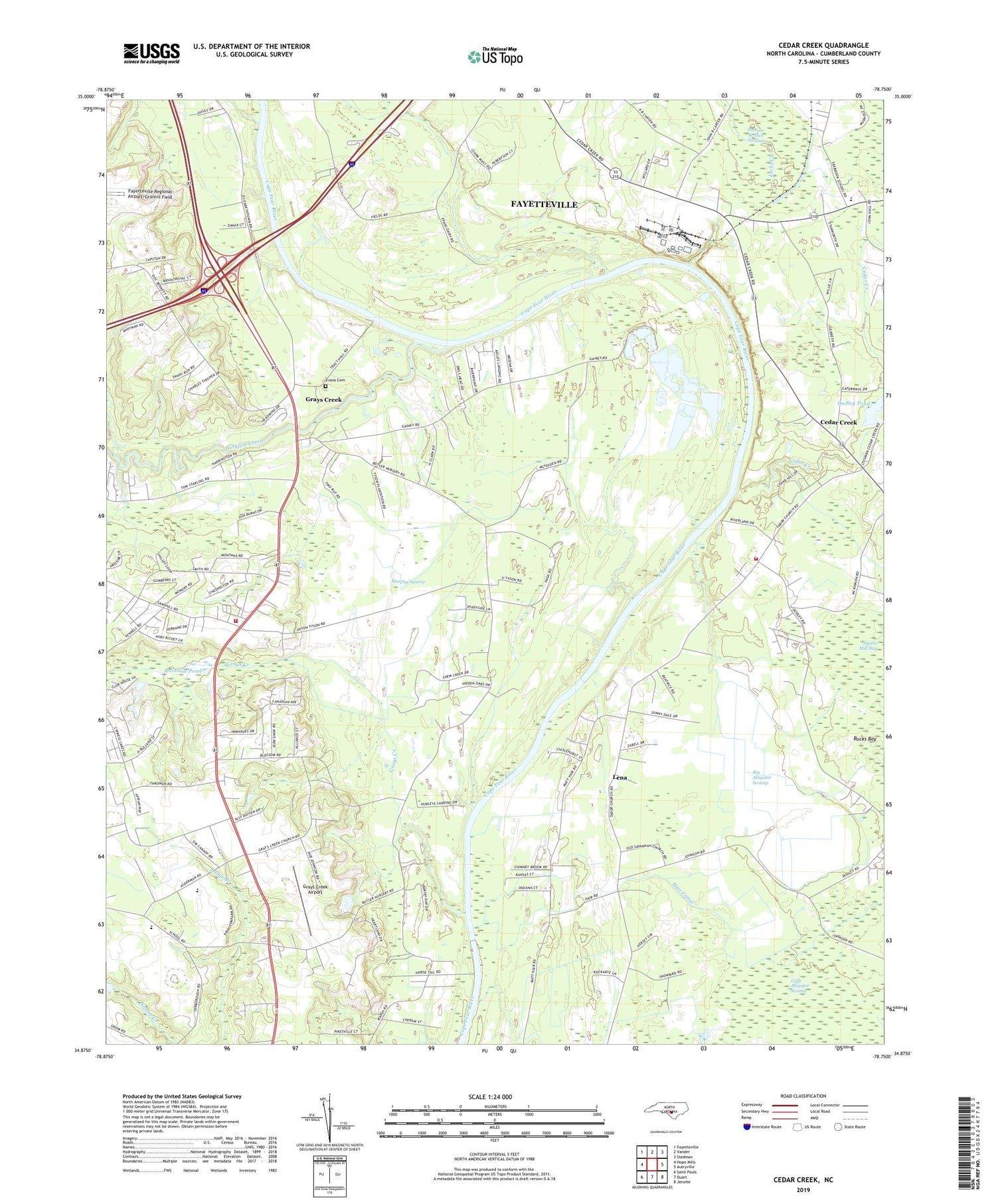 Cedar Creek North Carolina US Topo Map Image