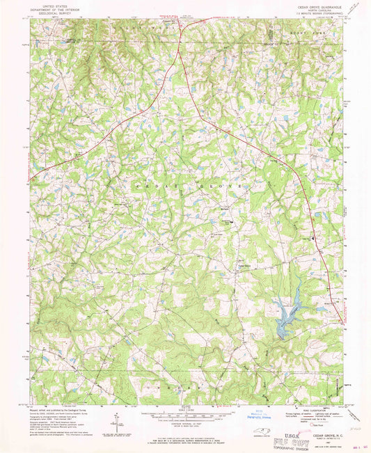 Classic USGS Cedar Grove North Carolina 7.5'x7.5' Topo Map Image