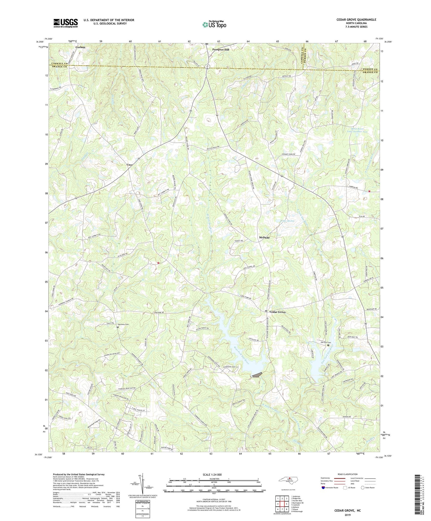 Cedar Grove North Carolina US Topo Map Image