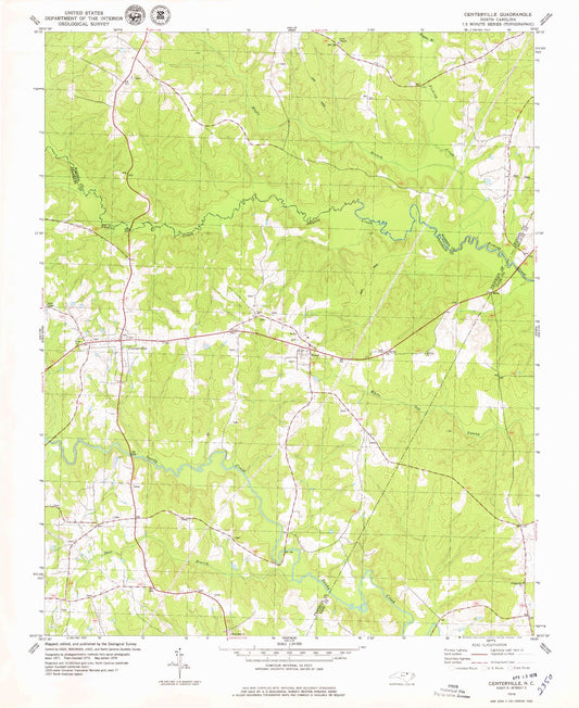 Classic USGS Centerville North Carolina 7.5'x7.5' Topo Map Image