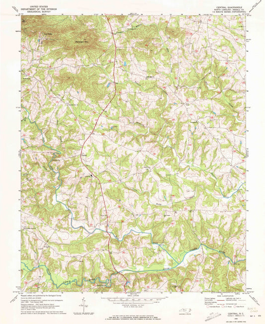 Classic USGS Central North Carolina 7.5'x7.5' Topo Map Image