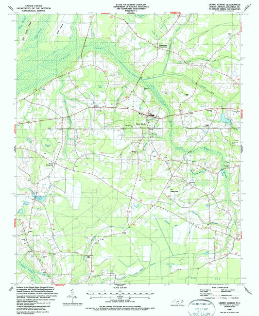 Classic USGS Cerro Gordo North Carolina 7.5'x7.5' Topo Map Image