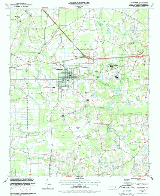 Classic USGS Chadbourn North Carolina 7.5'x7.5' Topo Map Image