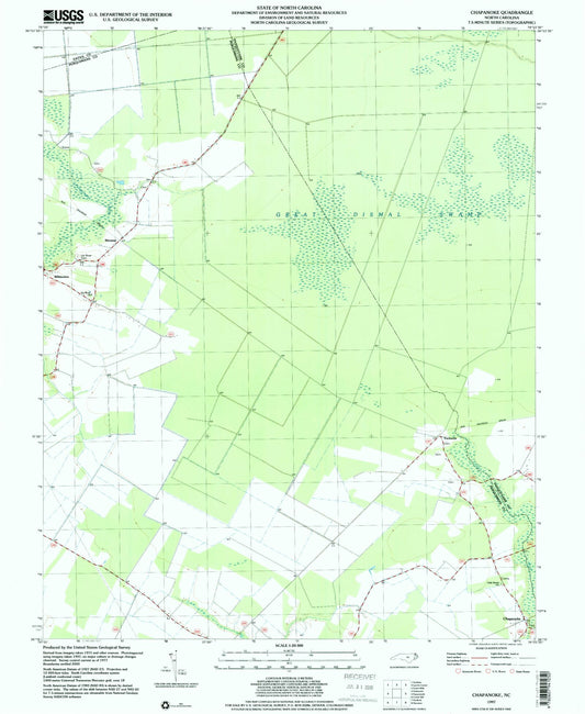 Classic USGS Chapanoke North Carolina 7.5'x7.5' Topo Map Image