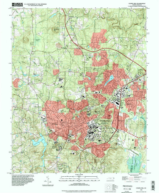 Classic USGS Chapel Hill North Carolina 7.5'x7.5' Topo Map Image