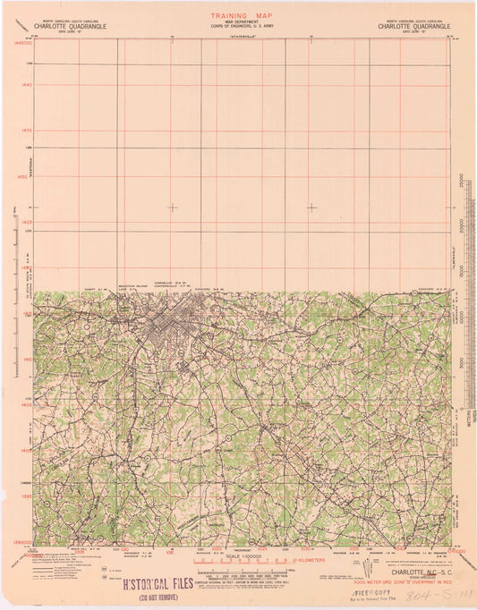 Historic 1942 Charlotte North Carolina 30'x30' Topo Map Image