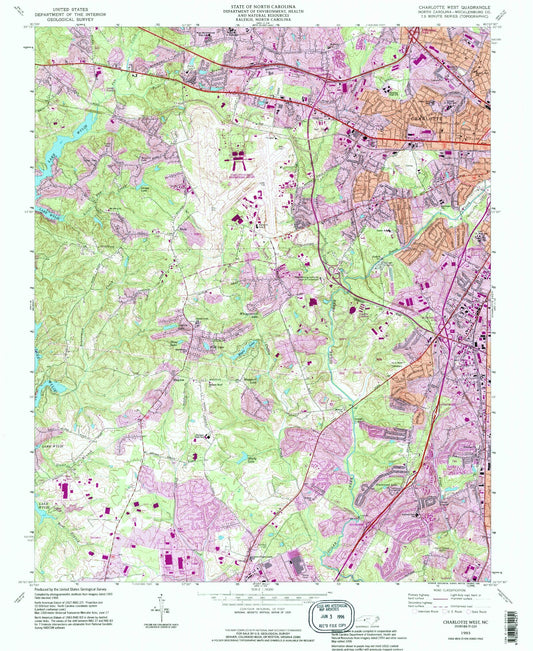 Classic USGS Charlotte West North Carolina 7.5'x7.5' Topo Map Image