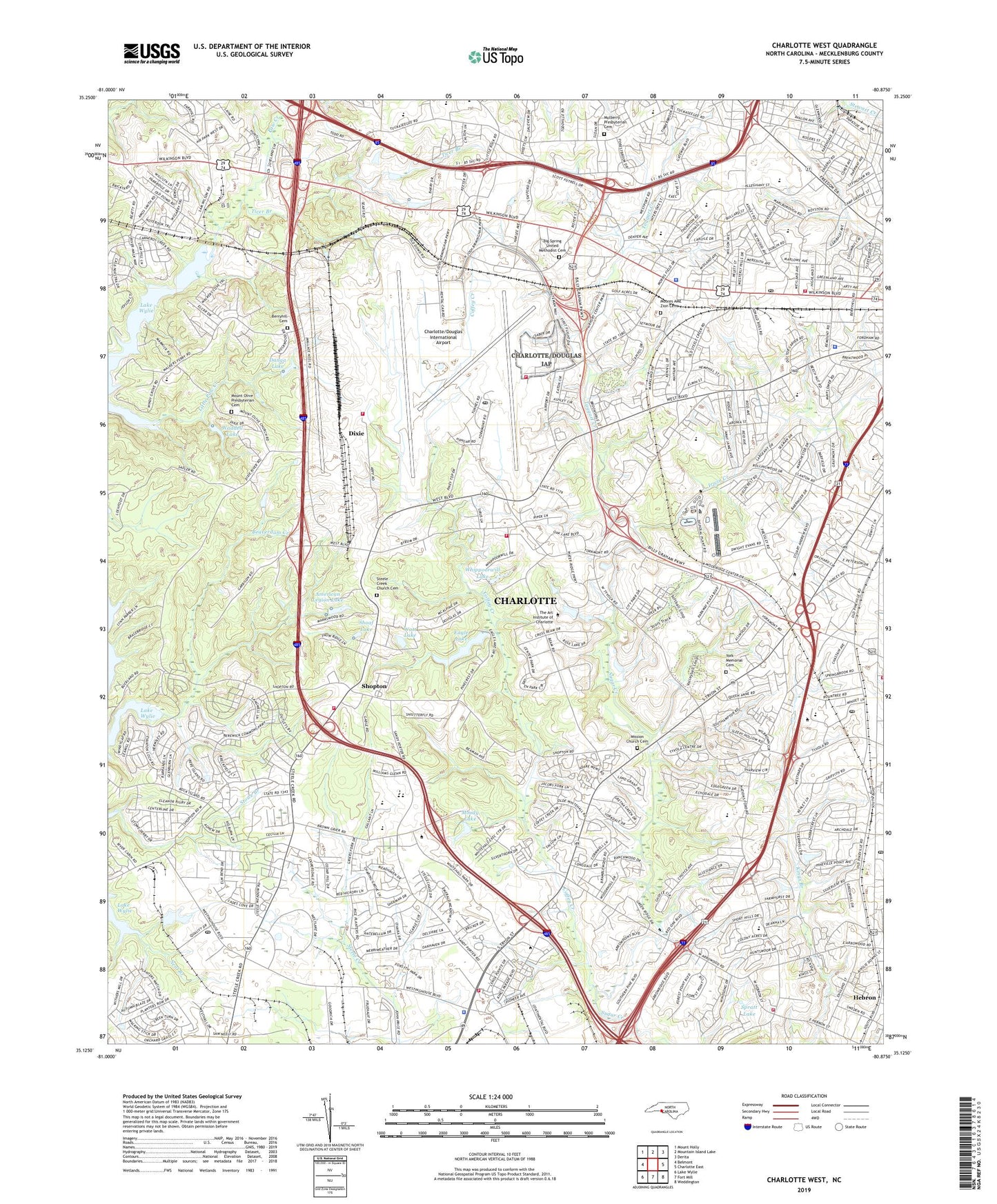 Charlotte West North Carolina US Topo Map Image