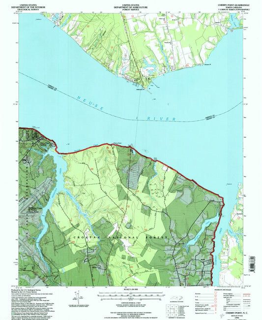 Classic USGS Cherry Point North Carolina 7.5'x7.5' Topo Map Image