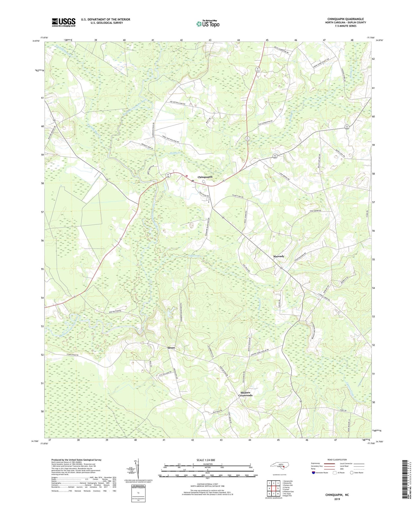 Chinquapin North Carolina US Topo Map Image