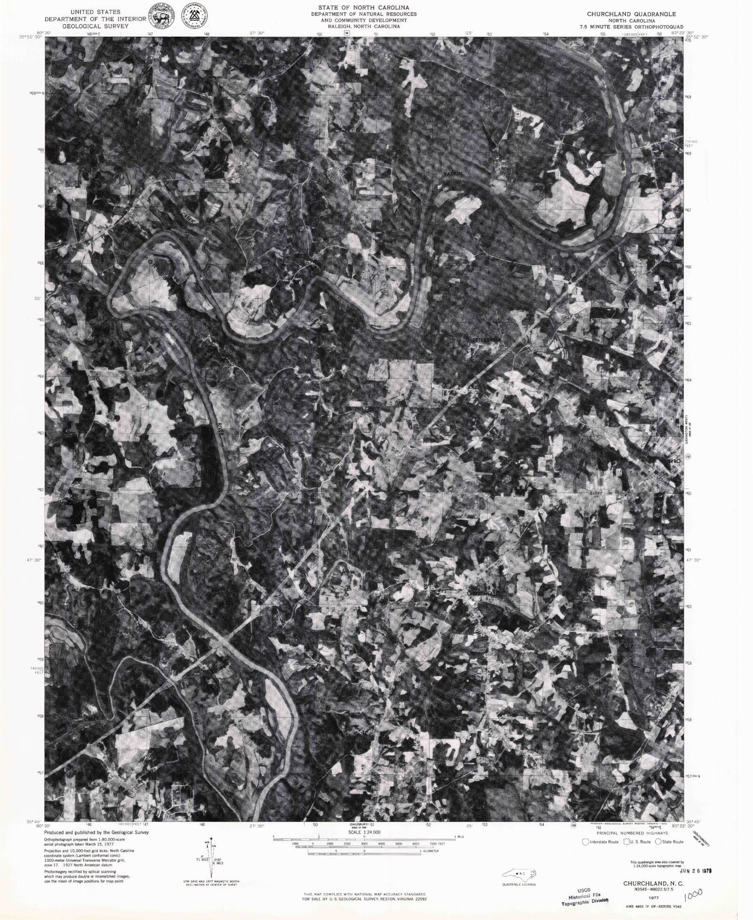 Classic USGS Churchland North Carolina 7.5'x7.5' Topo Map Image