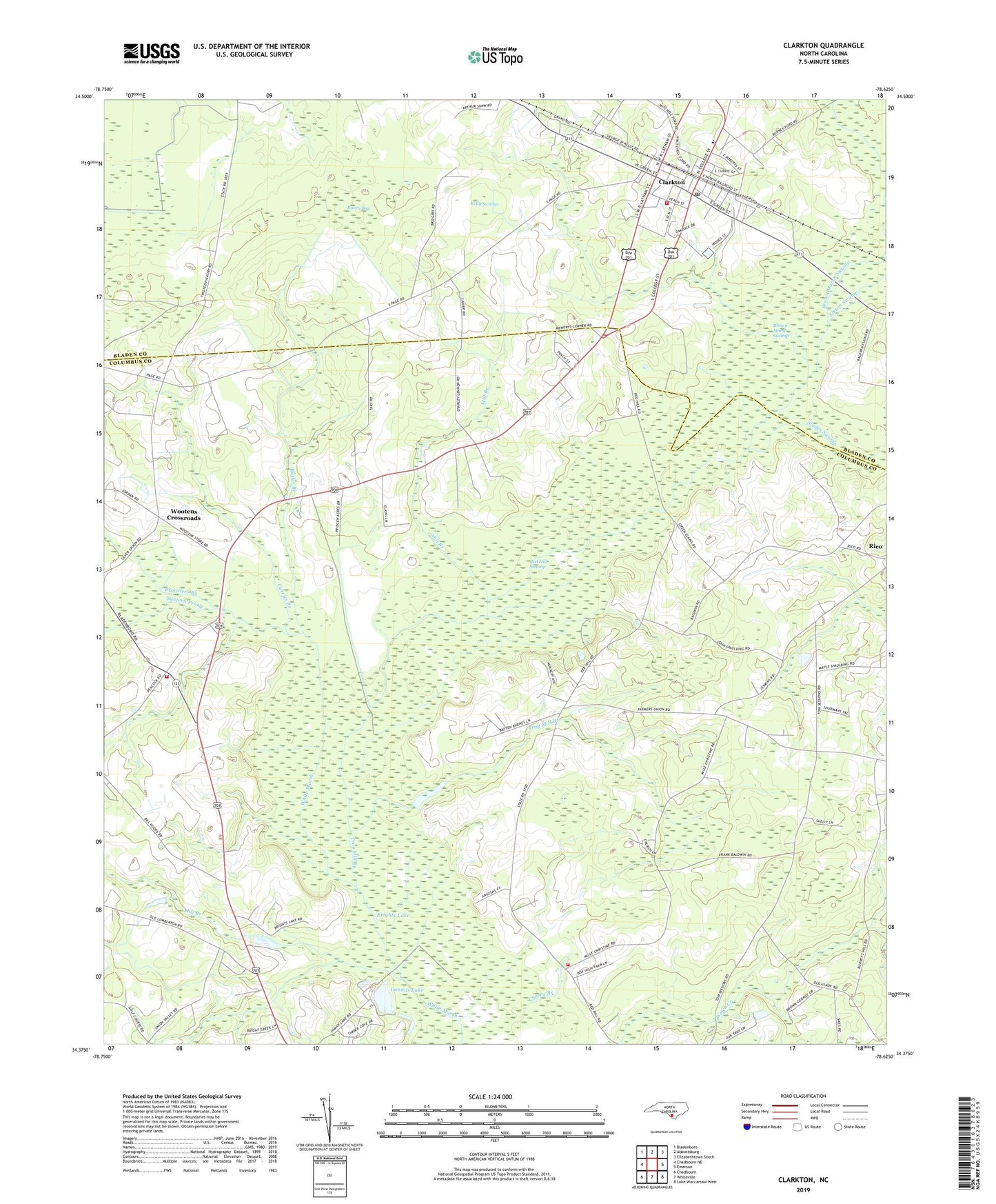 Clarkton North Carolina US Topo Map Image
