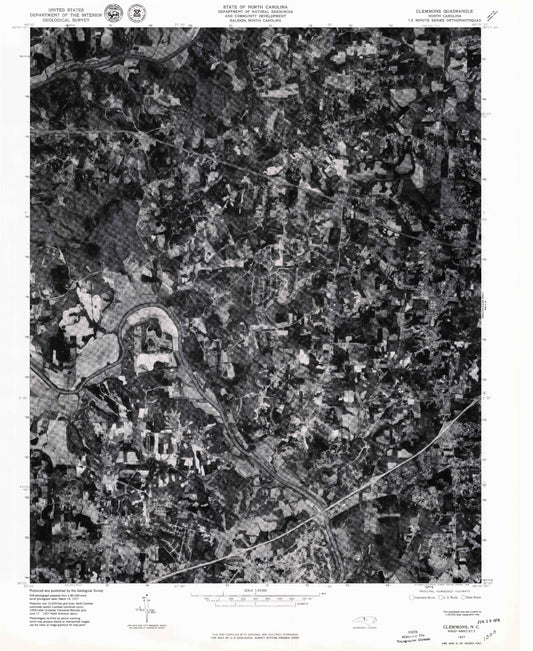 Classic USGS Clemmons North Carolina 7.5'x7.5' Topo Map Image