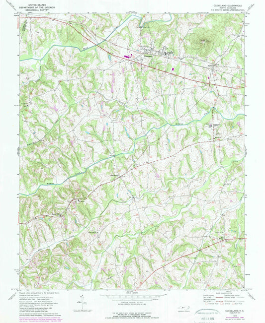 Classic USGS Cleveland North Carolina 7.5'x7.5' Topo Map Image