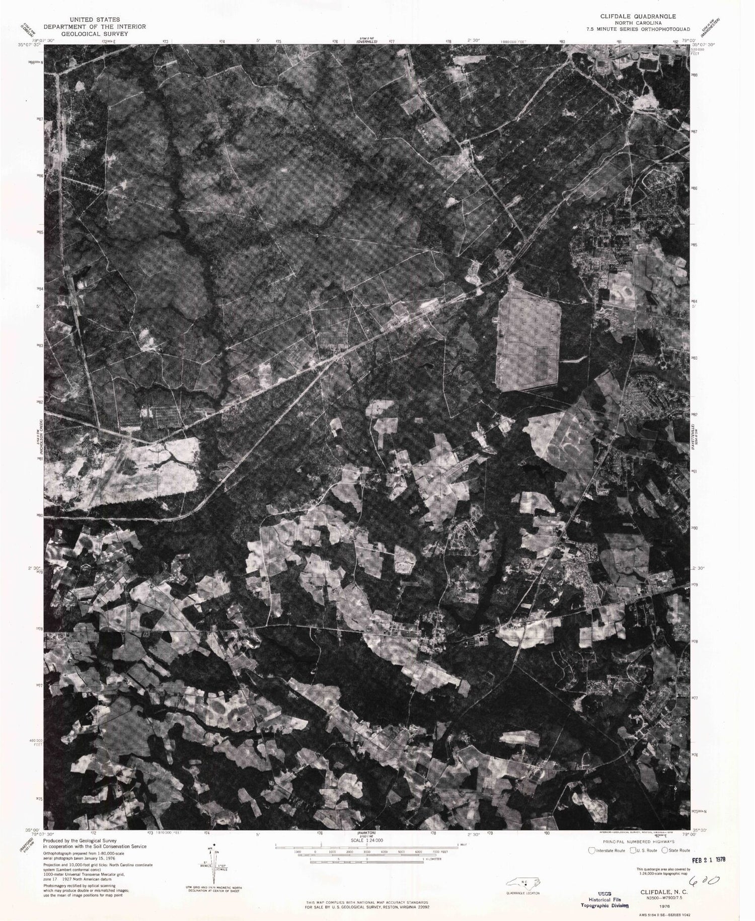 Classic USGS Clifdale North Carolina 7.5'x7.5' Topo Map Image
