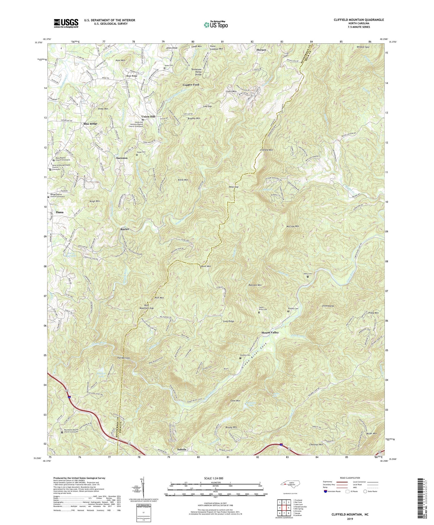 Cliffield Mountain North Carolina US Topo Map Image