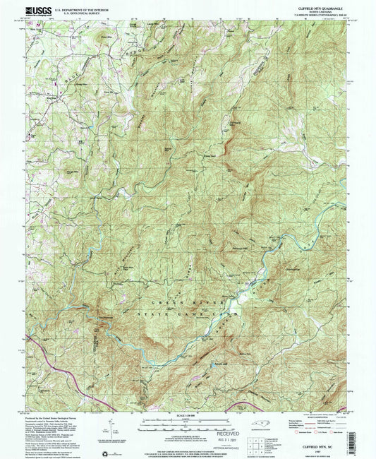Classic USGS Cliffield Mountain North Carolina 7.5'x7.5' Topo Map Image