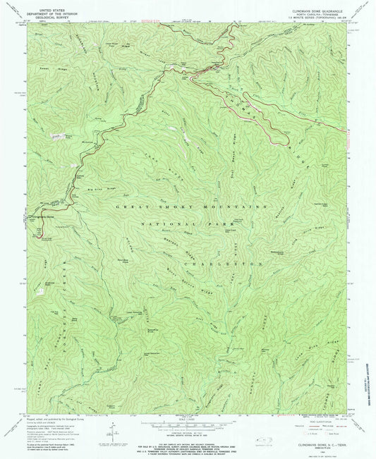 USGS Classic Clingmans Dome North Carolina 7.5'x7.5' Topo Map Image
