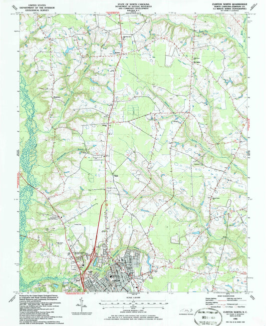 Classic USGS Clinton North North Carolina 7.5'x7.5' Topo Map Image