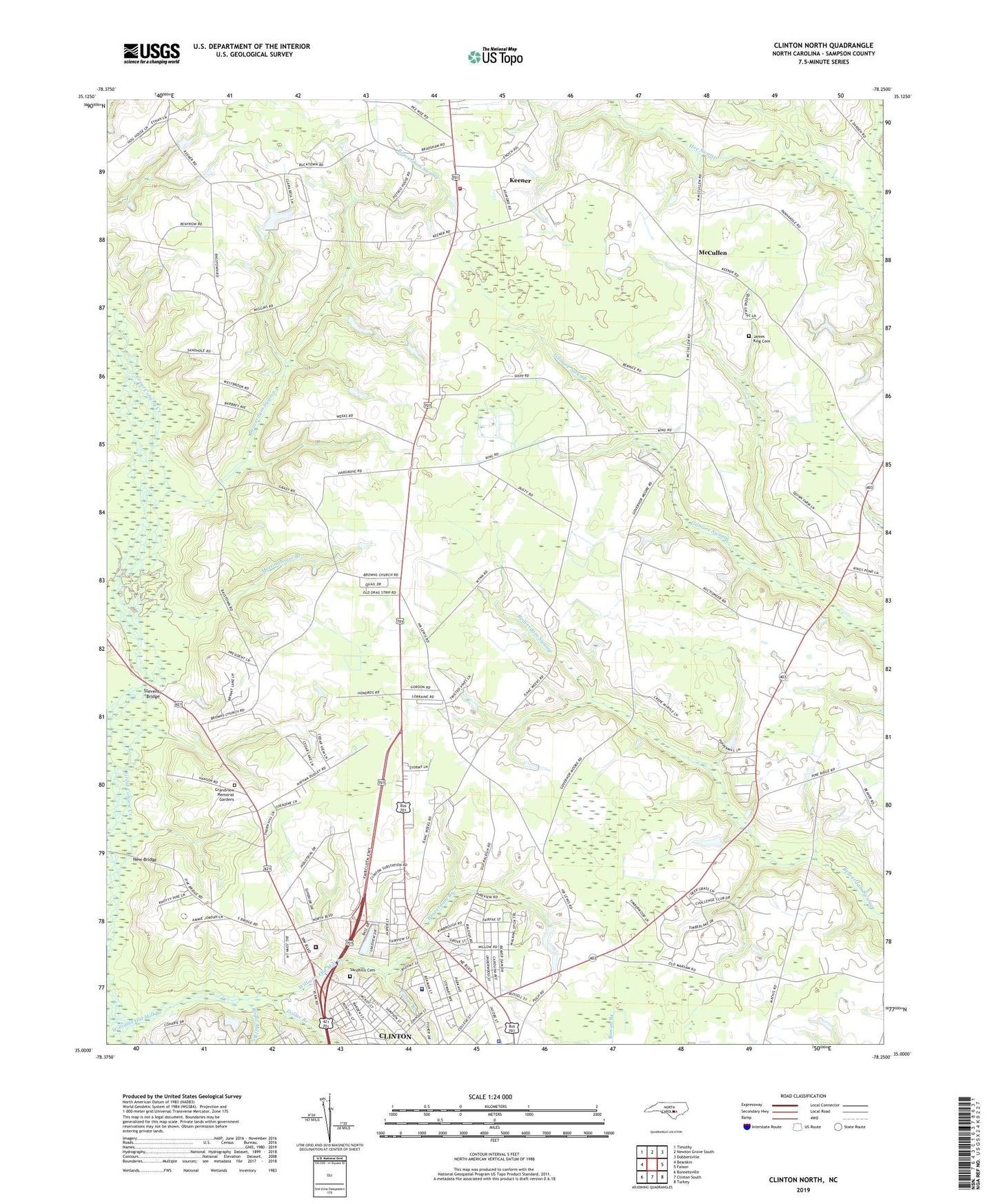 Clinton North North Carolina US Topo Map Image