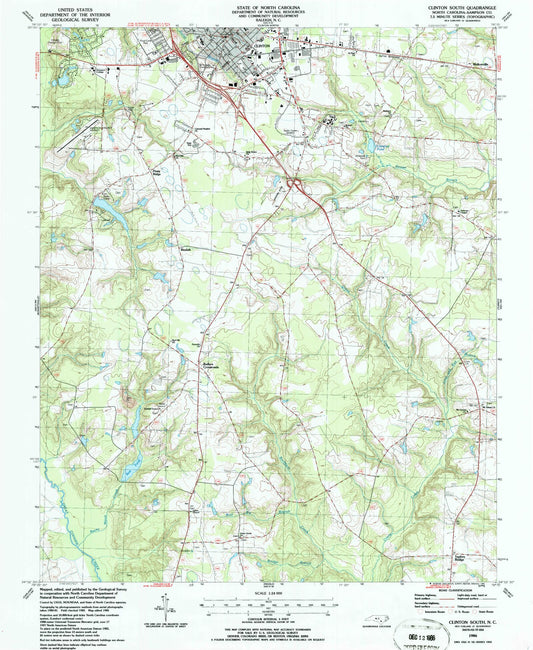 Classic USGS Clinton South North Carolina 7.5'x7.5' Topo Map Image