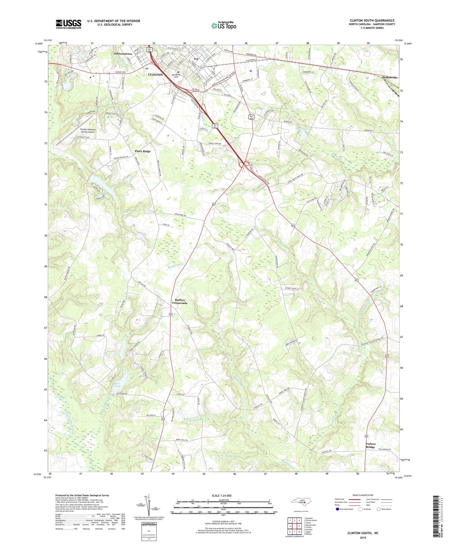Clinton South North Carolina US Topo Map Image