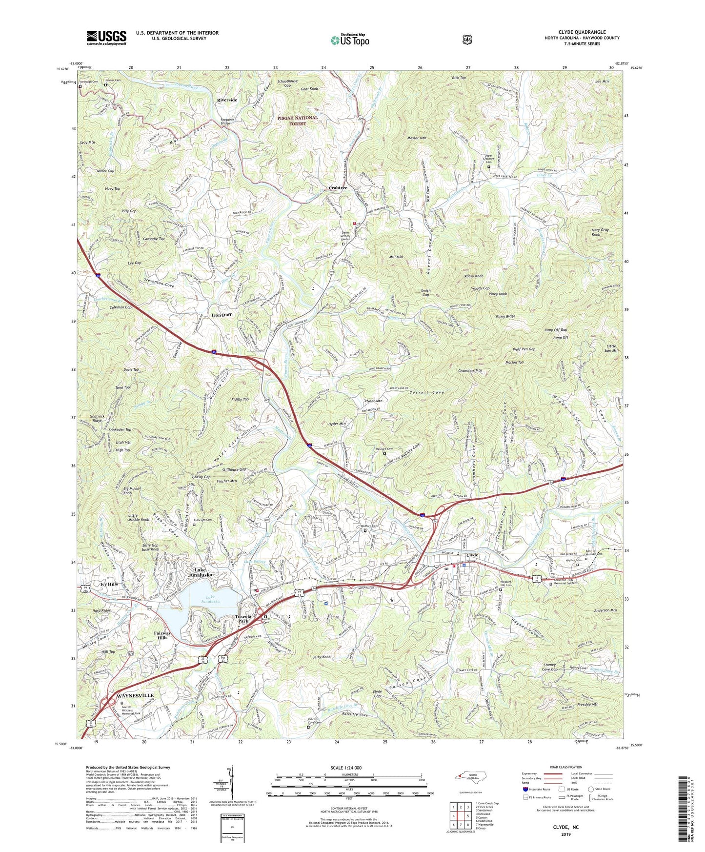 Clyde North Carolina US Topo Map Image