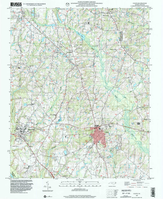 Classic USGS Coats North Carolina 7.5'x7.5' Topo Map Image