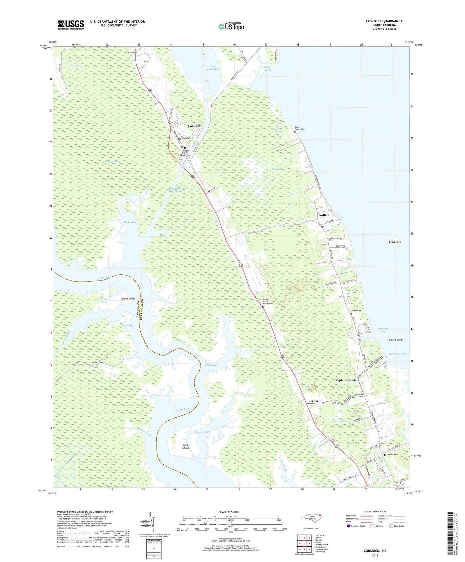 Coinjock North Carolina US Topo Map Image