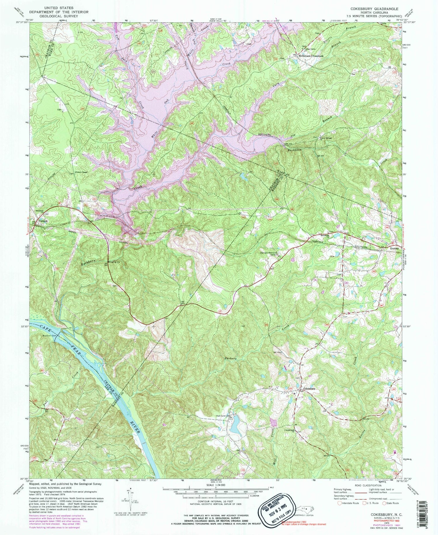 Classic USGS Cokesbury North Carolina 7.5'x7.5' Topo Map Image