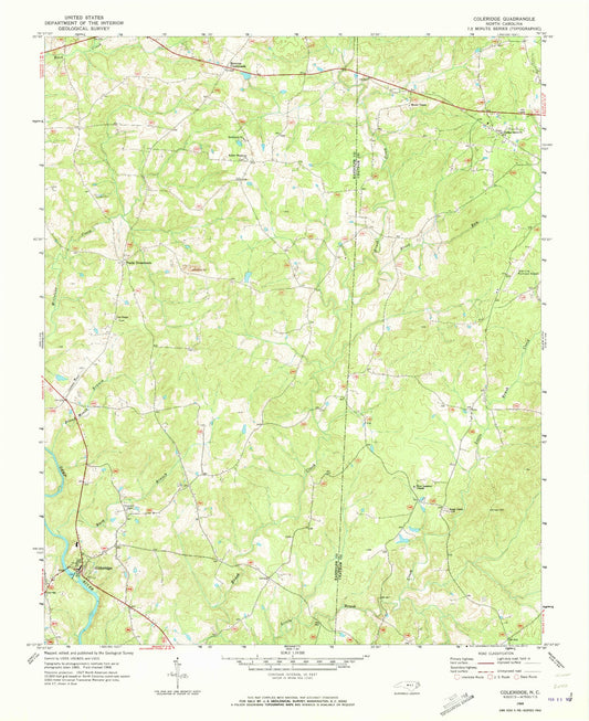 Classic USGS Coleridge North Carolina 7.5'x7.5' Topo Map Image