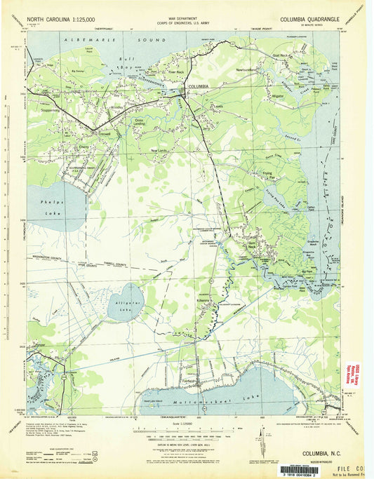 Historic 1943 Columbia North Carolina 30'x30' Topo Map Image