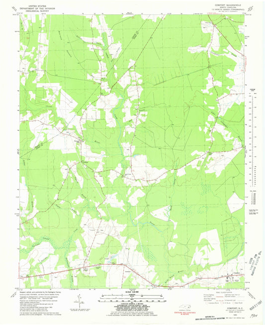 Classic USGS Comfort North Carolina 7.5'x7.5' Topo Map Image