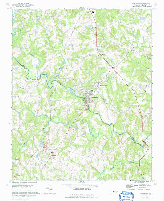 Classic USGS Cooleemee North Carolina 7.5'x7.5' Topo Map Image