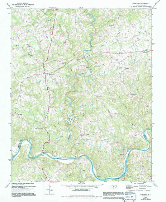 Classic USGS Copeland North Carolina 7.5'x7.5' Topo Map Image