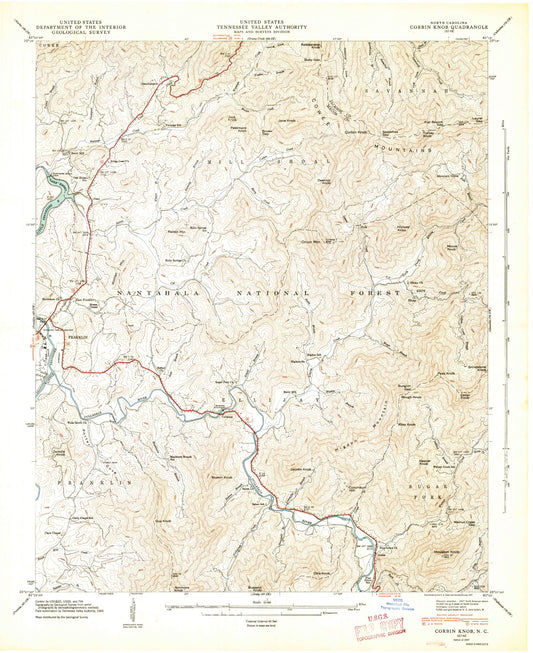 Classic USGS Corbin Knob North Carolina 7.5'x7.5' Topo Map Image