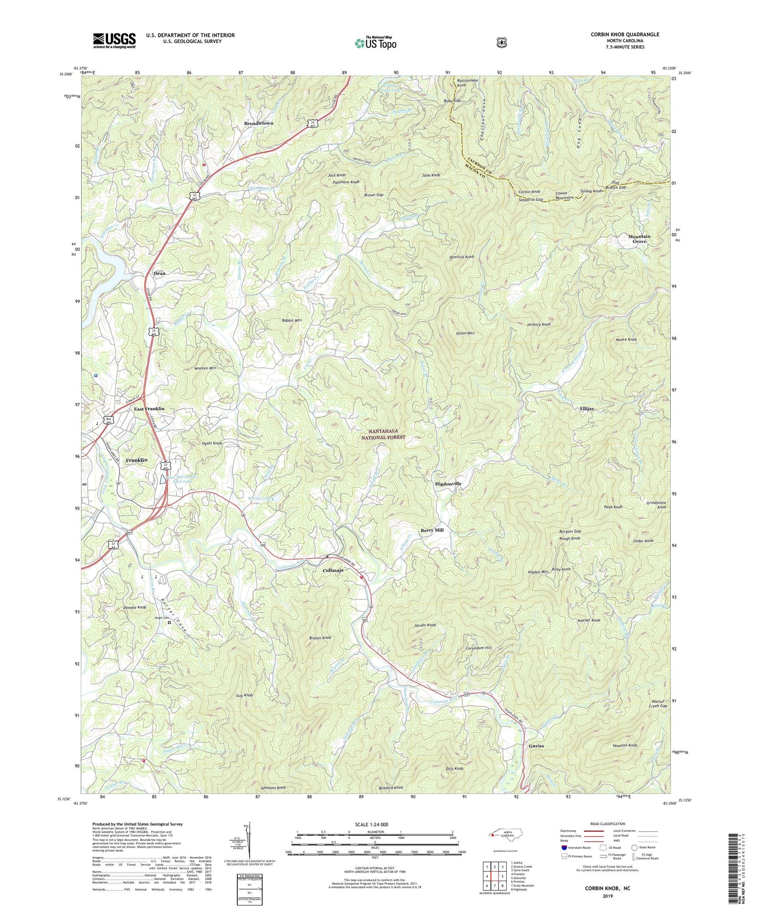 Corbin Knob North Carolina US Topo Map Image