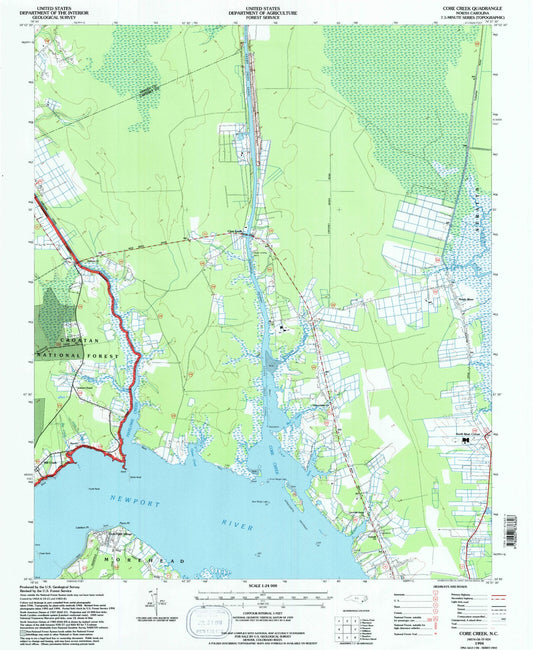 Classic USGS Core Creek North Carolina 7.5'x7.5' Topo Map Image