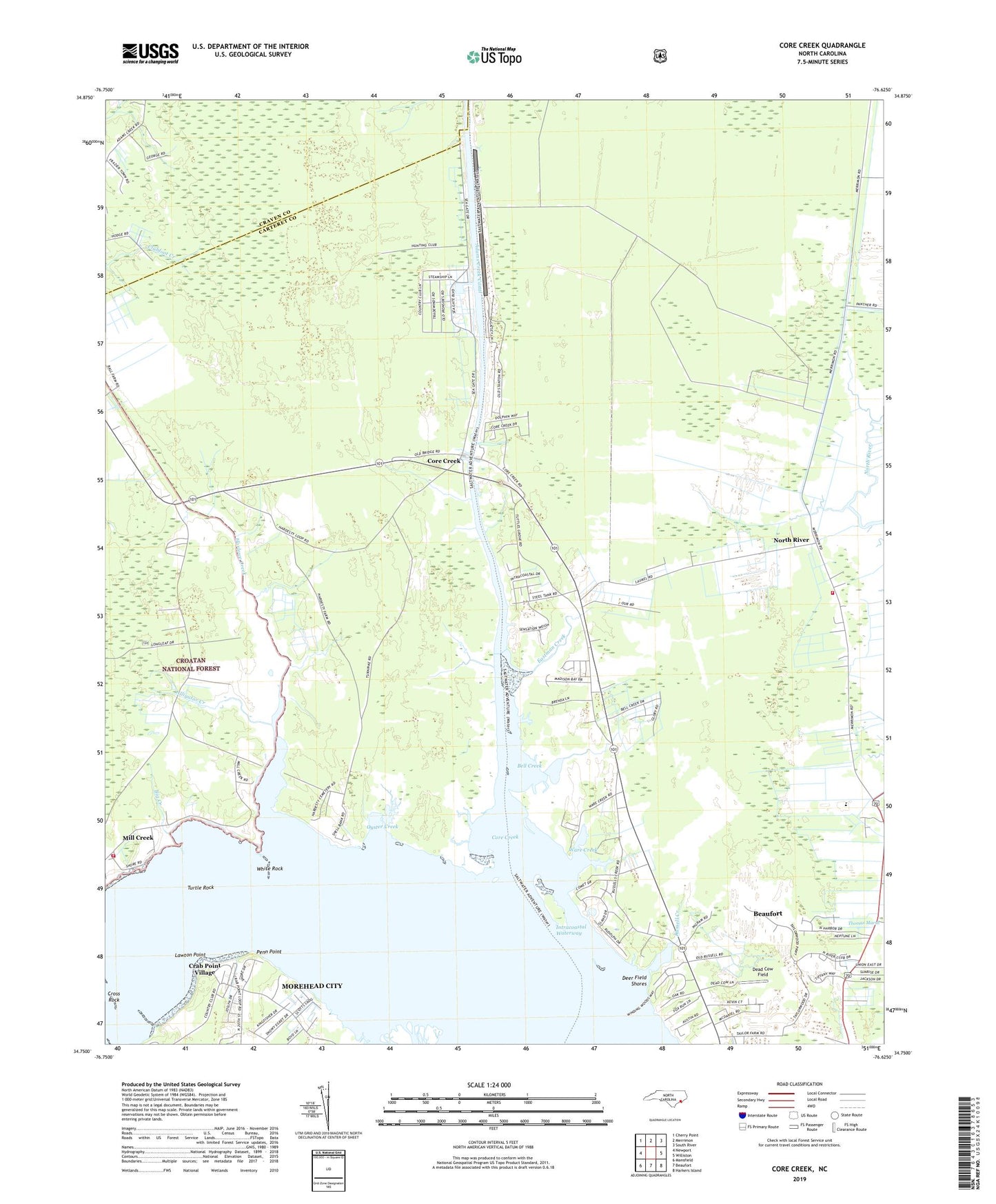 Core Creek North Carolina US Topo Map Image
