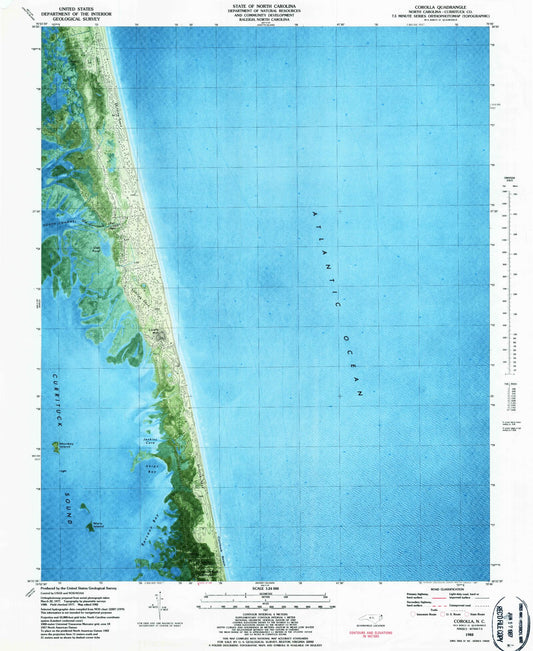 Classic USGS Corolla North Carolina 7.5'x7.5' Topo Map Image