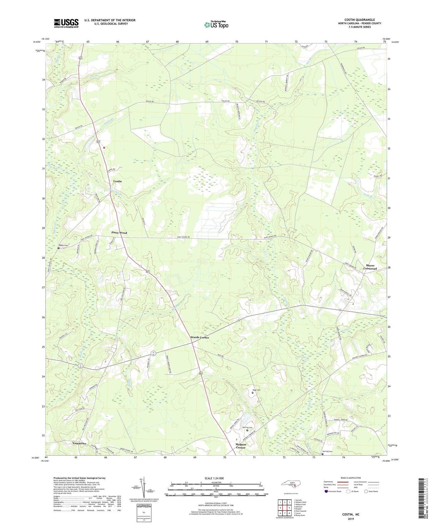 Costin North Carolina US Topo Map Image