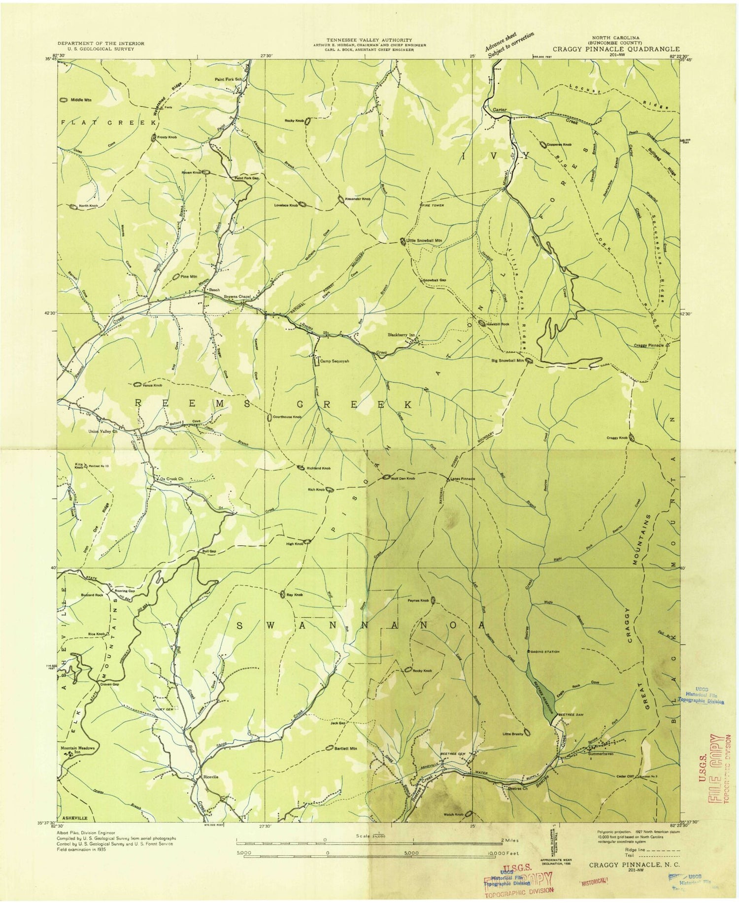 Classic USGS Craggy Pinnacle North Carolina 7.5'x7.5' Topo Map Image