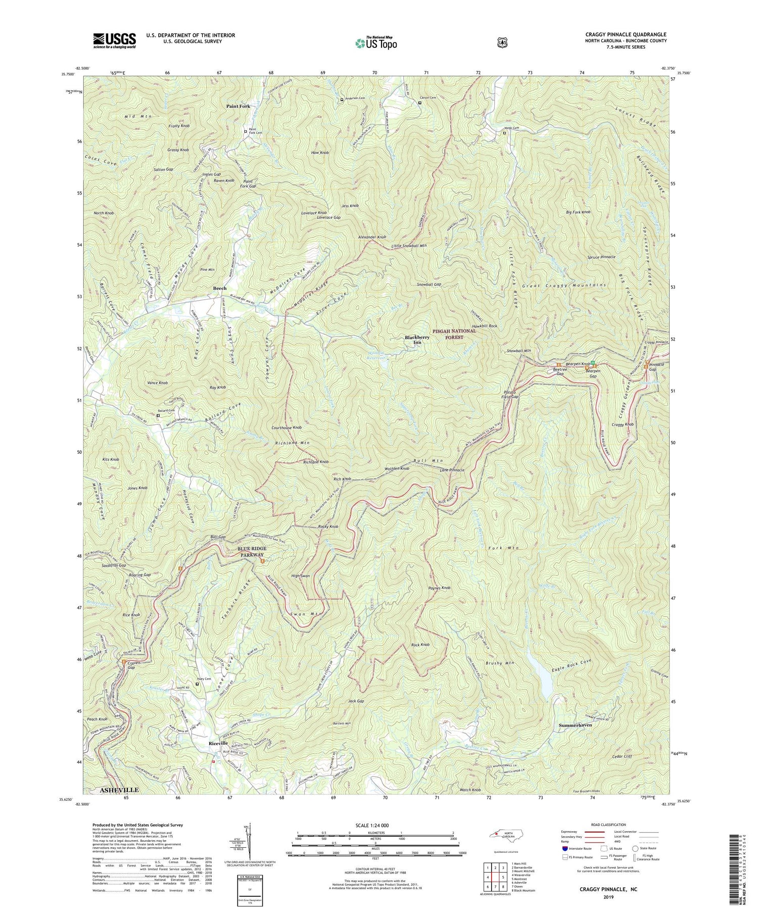 Craggy Pinnacle North Carolina US Topo Map Image