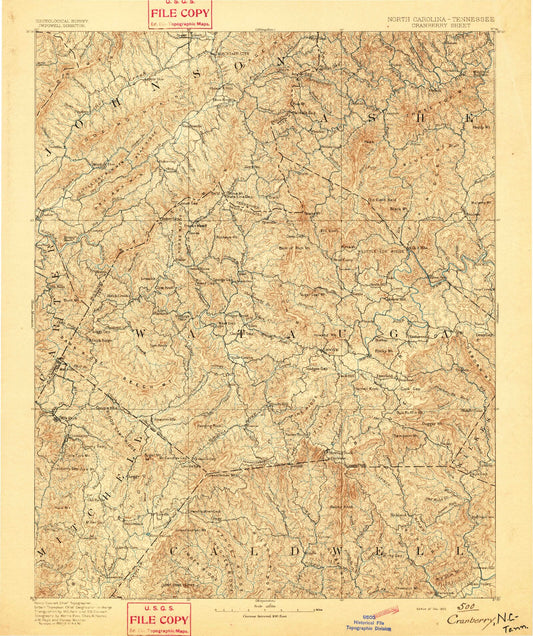 Historic 1893 Cranberry North Carolina 30'x30' Topo Map Image
