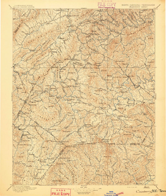 Historic 1895 Cranberry North Carolina 30'x30' Topo Map Image