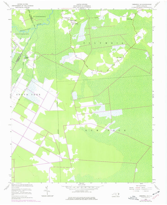 Classic USGS Creswell SE North Carolina 7.5'x7.5' Topo Map Image