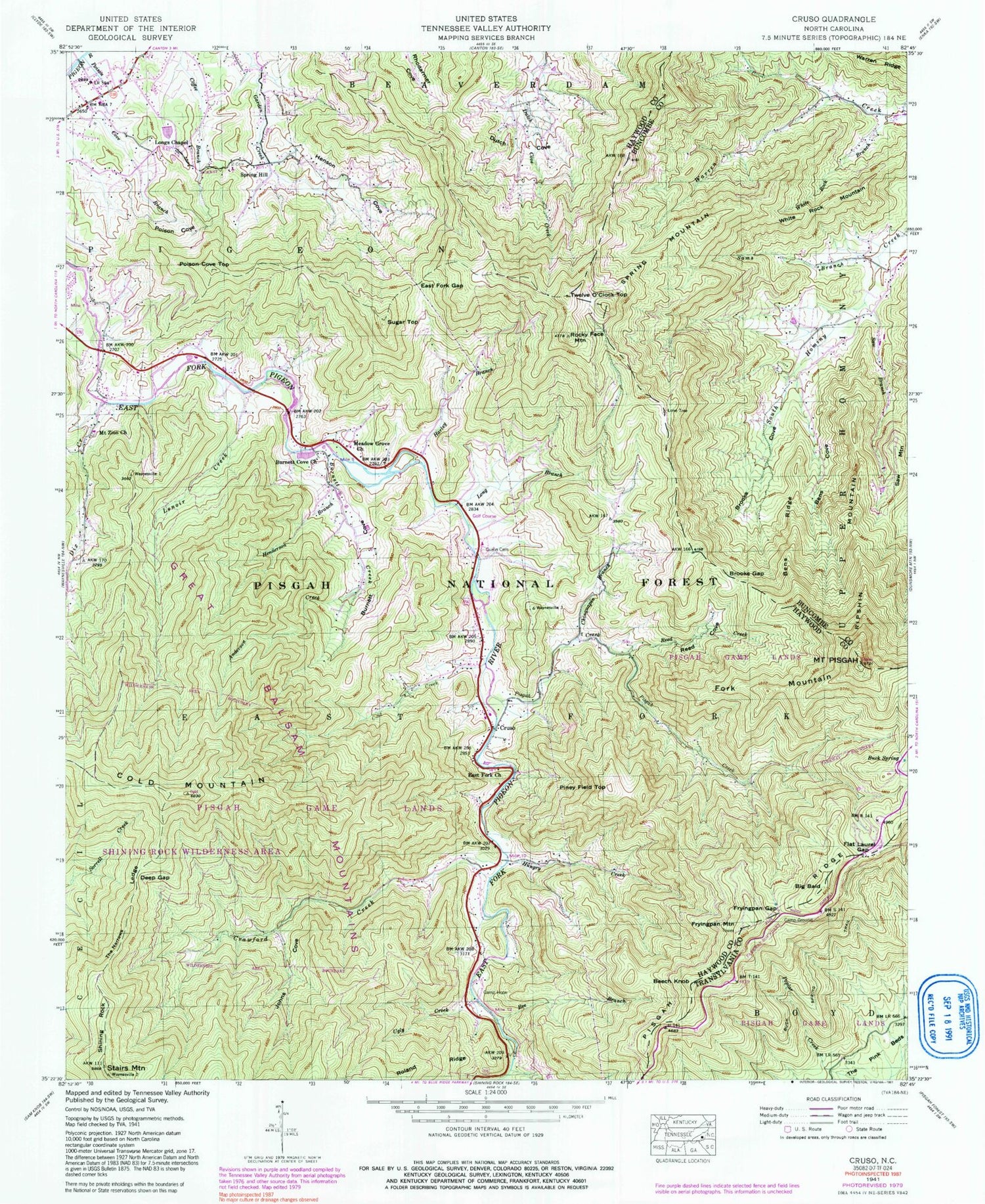 Classic USGS Cruso North Carolina 7.5'x7.5' Topo Map Image