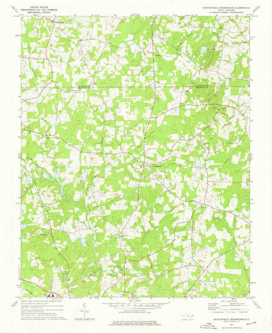 Classic USGS Crutchfield Crossroads North Carolina 7.5'x7.5' Topo Map Image