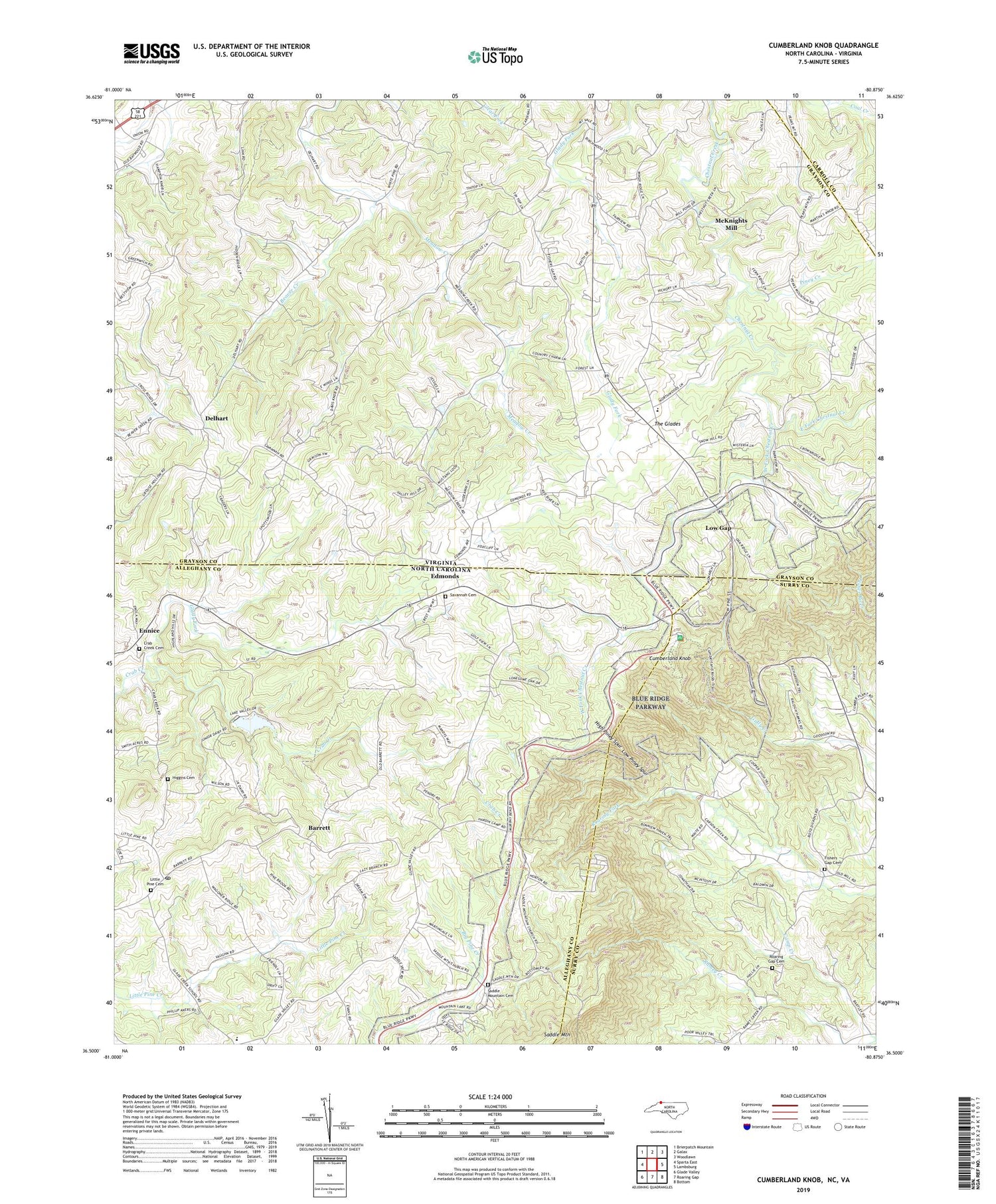 Cumberland Knob North Carolina US Topo Map Image