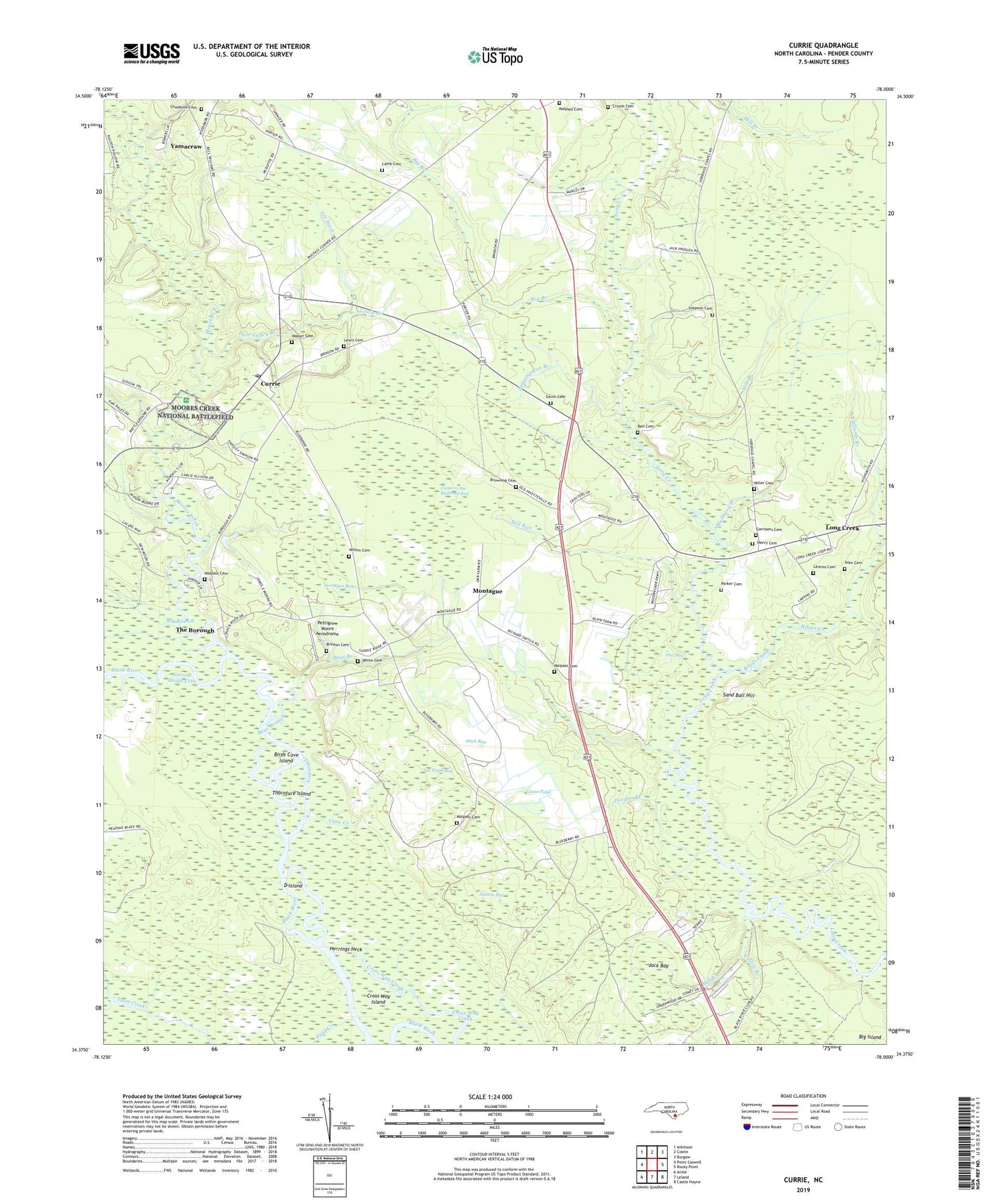 Currie North Carolina US Topo Map Image